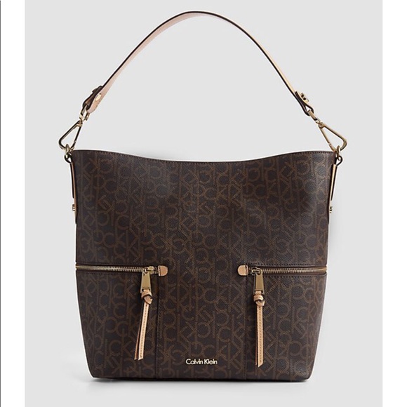 Calvin Klein Handbags - Calvin Klein monogram leather hobo bag brown